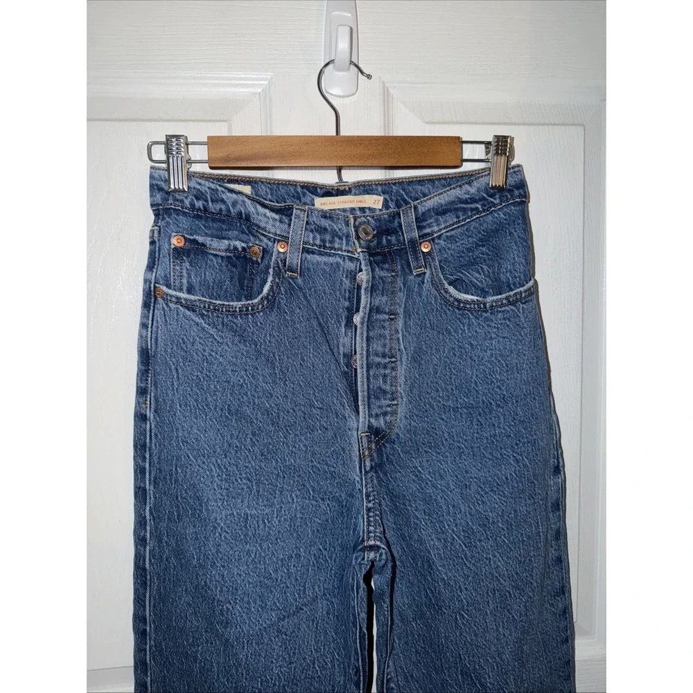 Levi's Ribcage Straight Ankle Size 27 Women Denim Jeans Button Fly Blue Big 